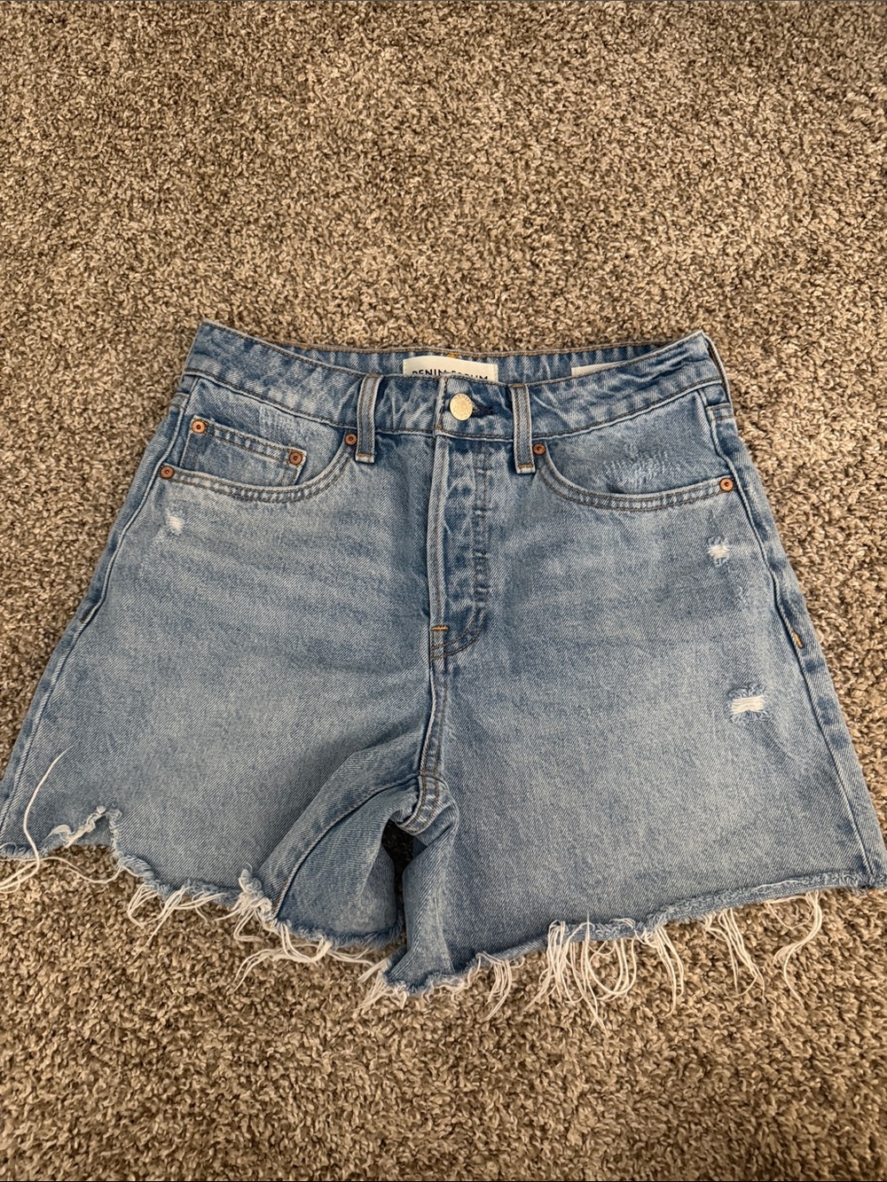 Denim Forum Light Blue Distressed High-Waist Jean Shorts